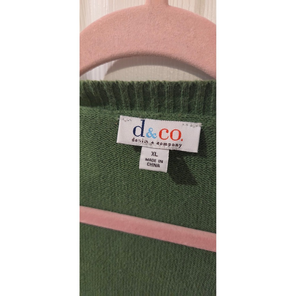 Denim & Co XL Green Argyle Cardigan 100% Cotton Preppy Grandpa Academia Sweater - Picture 2 of 7